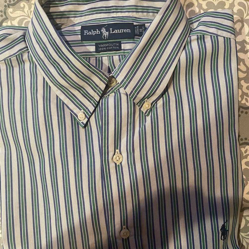 Beautiful Polo dress shirt.  Green and Black stripes.